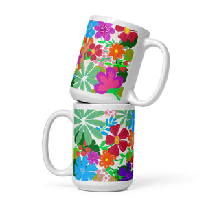 "Flower Power" White glossy 15oz mug